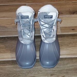 Sperry Duck Boots Saltwater Cozy Grey Plaid